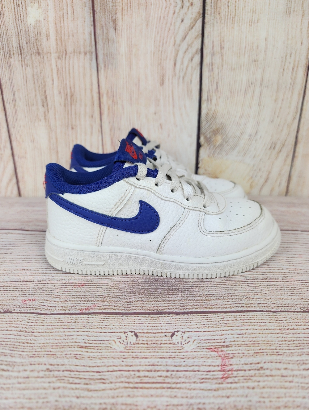 Nike Air Force 1 (TD) White/Blue Toddler Shoes 10C Lace Up Little Kids Sneakers